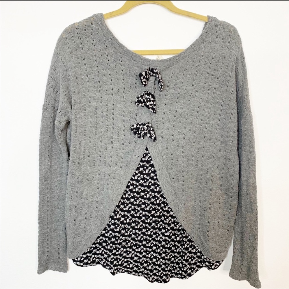 Bird In Cage Gray Sweater with Back Bows